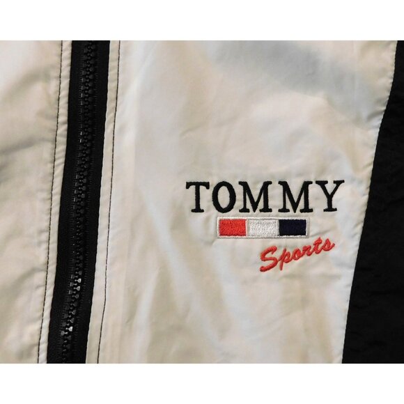 Tommy Sports Logo Windbreaker Jacket Mens XL Black White Removable Hood Lined - Picture 3 of 7